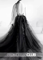 Megan |Long Black Wedding Dresses Near Me With Sexy Black Lace Appliques Sleeveless Tulle Backless Veil - Price #price_variant_lowest# - Black - PromDressClub
